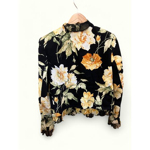 St. John Sport by Marie Gray Marigold Floral Shoulder Pad Ruffle Blazer Jacket - Picture 3 of 4